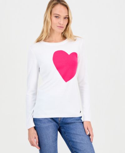 Nautica Women's Cotton Embroidered-Heart Sweater