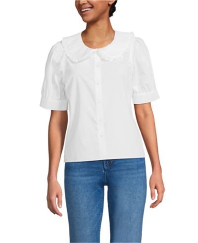 Lands' End Women's Carefree Cotton Puff Sleeve Statement Collar Shirt
