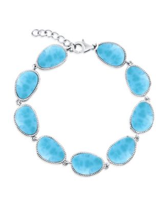Sterling , Irregular-Shaped Larimar Bracelet