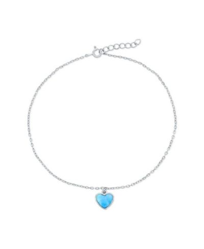 Sterling , Larimar Heart Charm Anklet