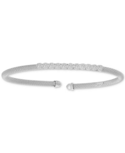 Round-Cut Cubic Zirconia Mesh Cuff Bracelet in Sterling Silver or 14k Gold or 14k Rose Gold Over Sterling Silver