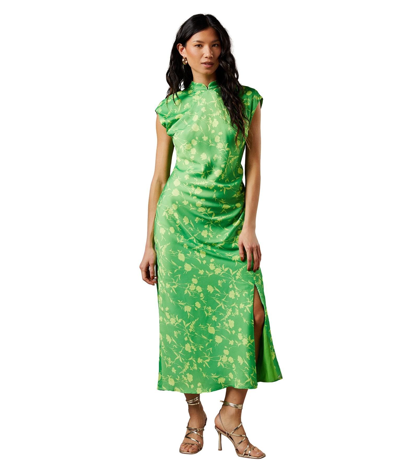 Warehouse Women's Crinkle Satin Button Side Midi Dress