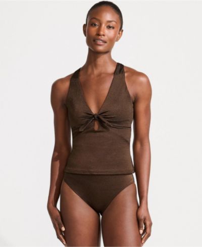 Комплект купальника Lands' End Women's Shine Ribbed Tankini и плавки с высокой талией