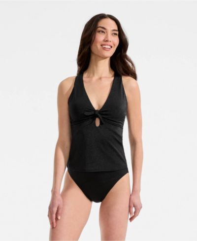 Комплект купальника Lands' End Women's Shine Ribbed Tankini и плавки с высокой талией