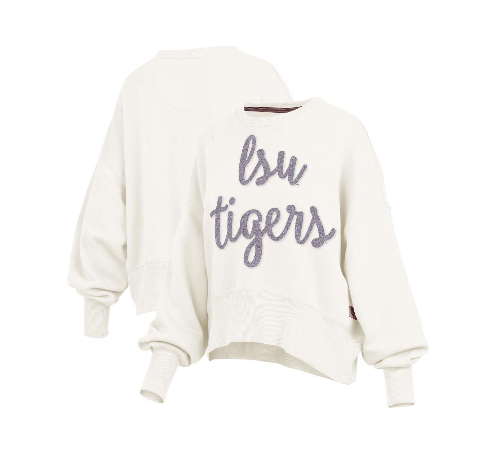 Pressbox Women's Cream LSU Tigers Chelsea Oversized Pullover Sweatshirt