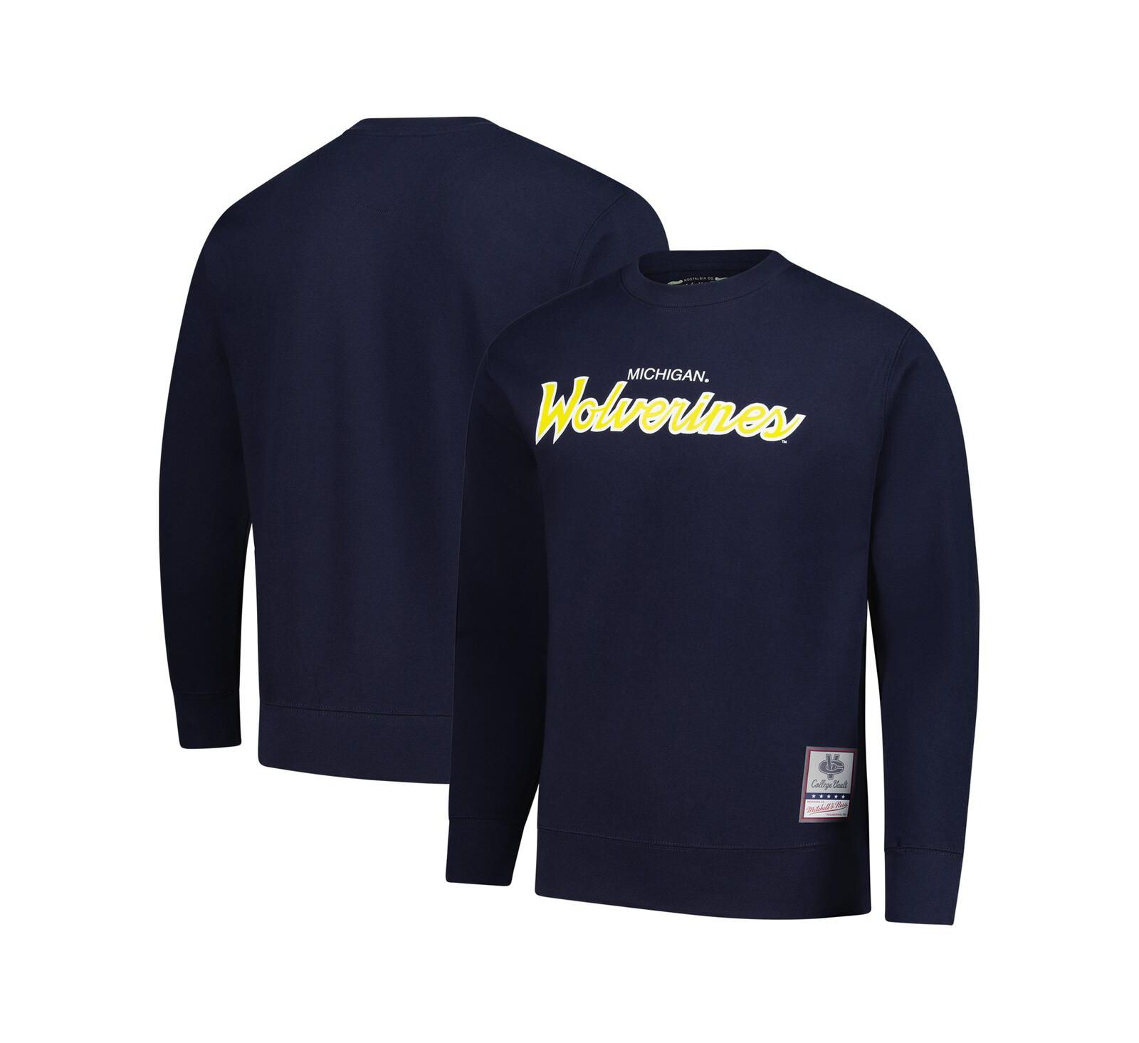 Мужская толстовка Mitchell & Ness Michigan Wolverines Elite Script Pullover Navy