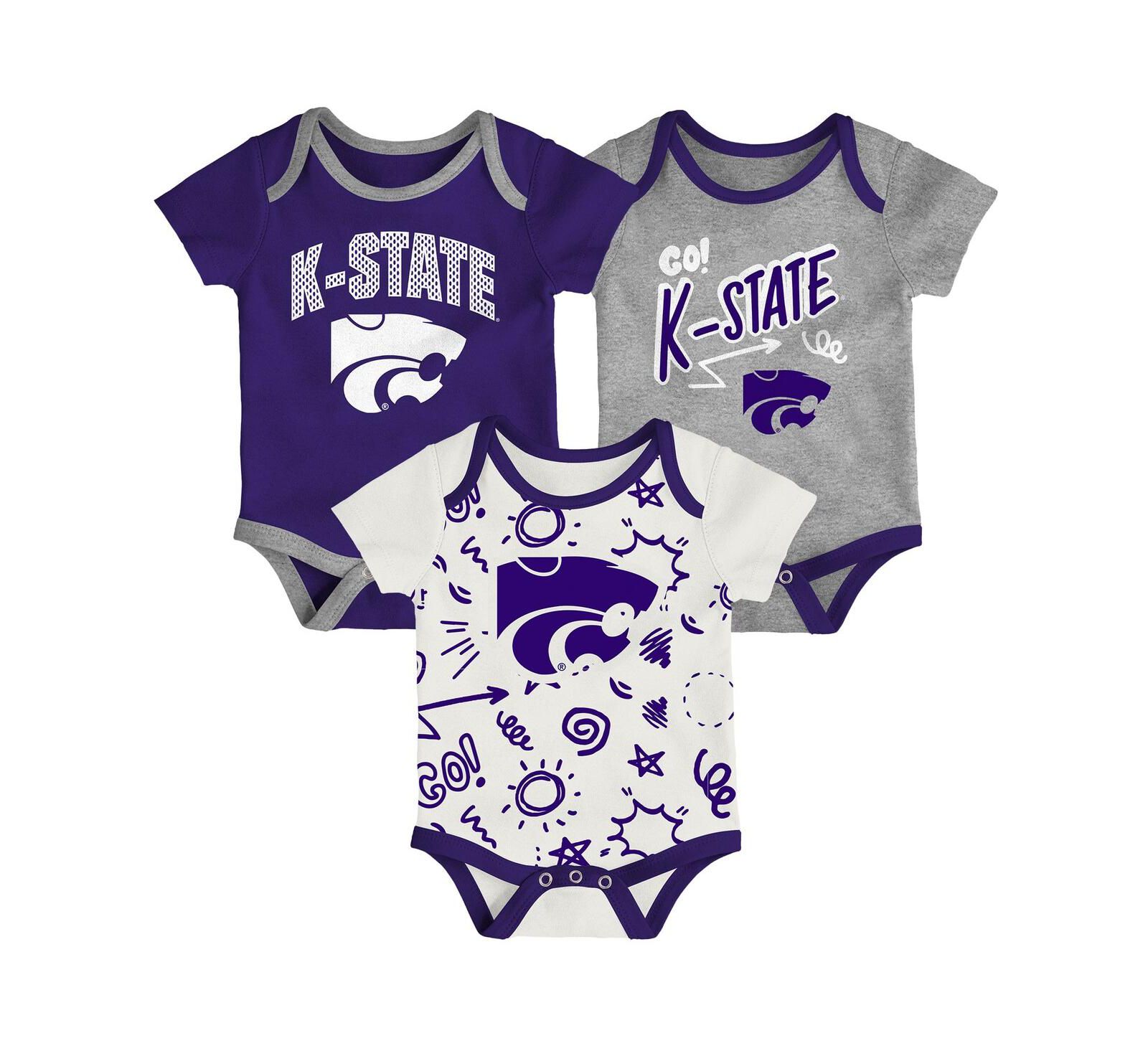 Набор боди Outerstuff для мальчиков и девочек Kansas State Wildcats 3-pack