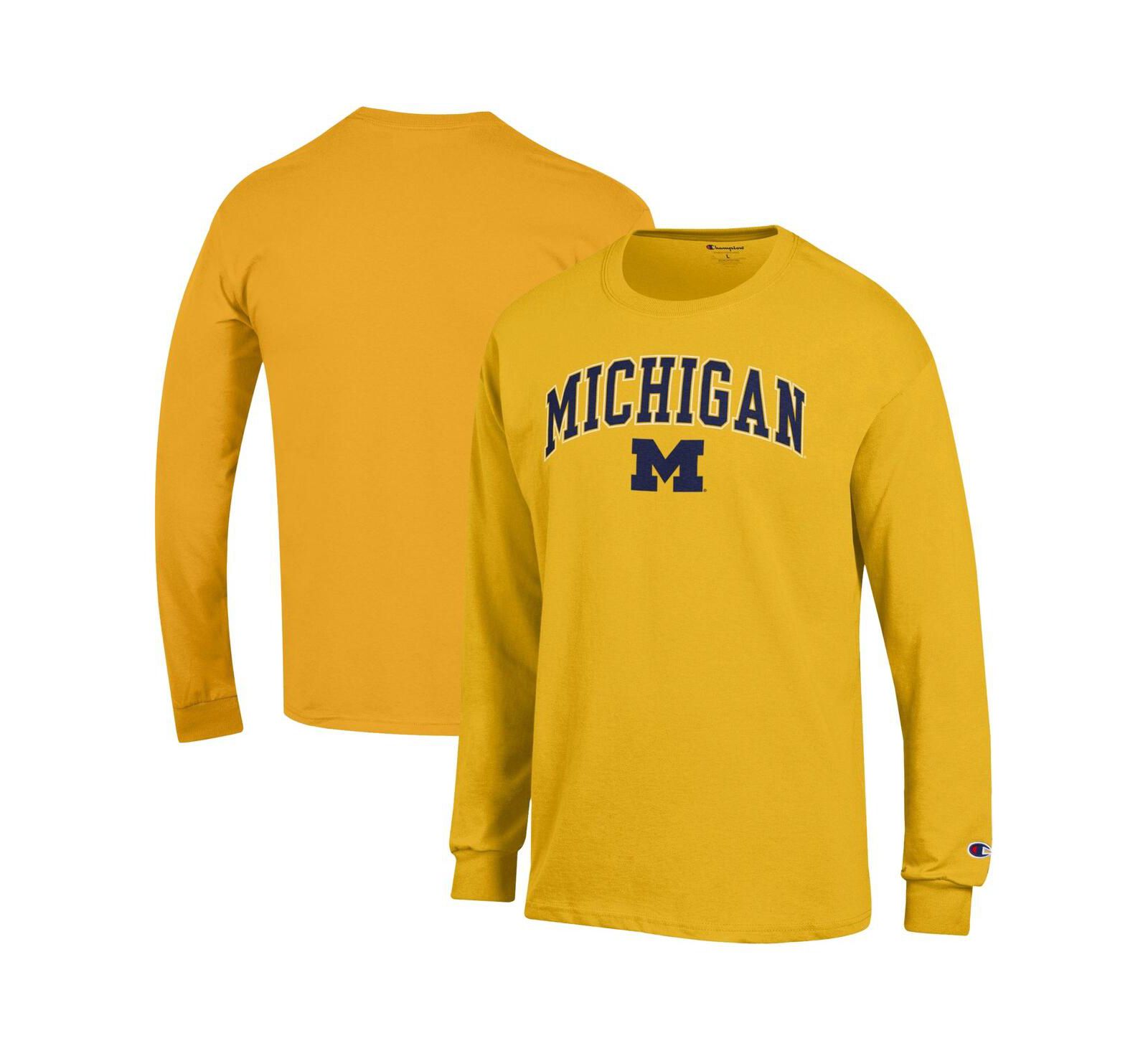 Мужская футболка Champion Maize Michigan Wolverines Arch Over Logo Long Sleeve