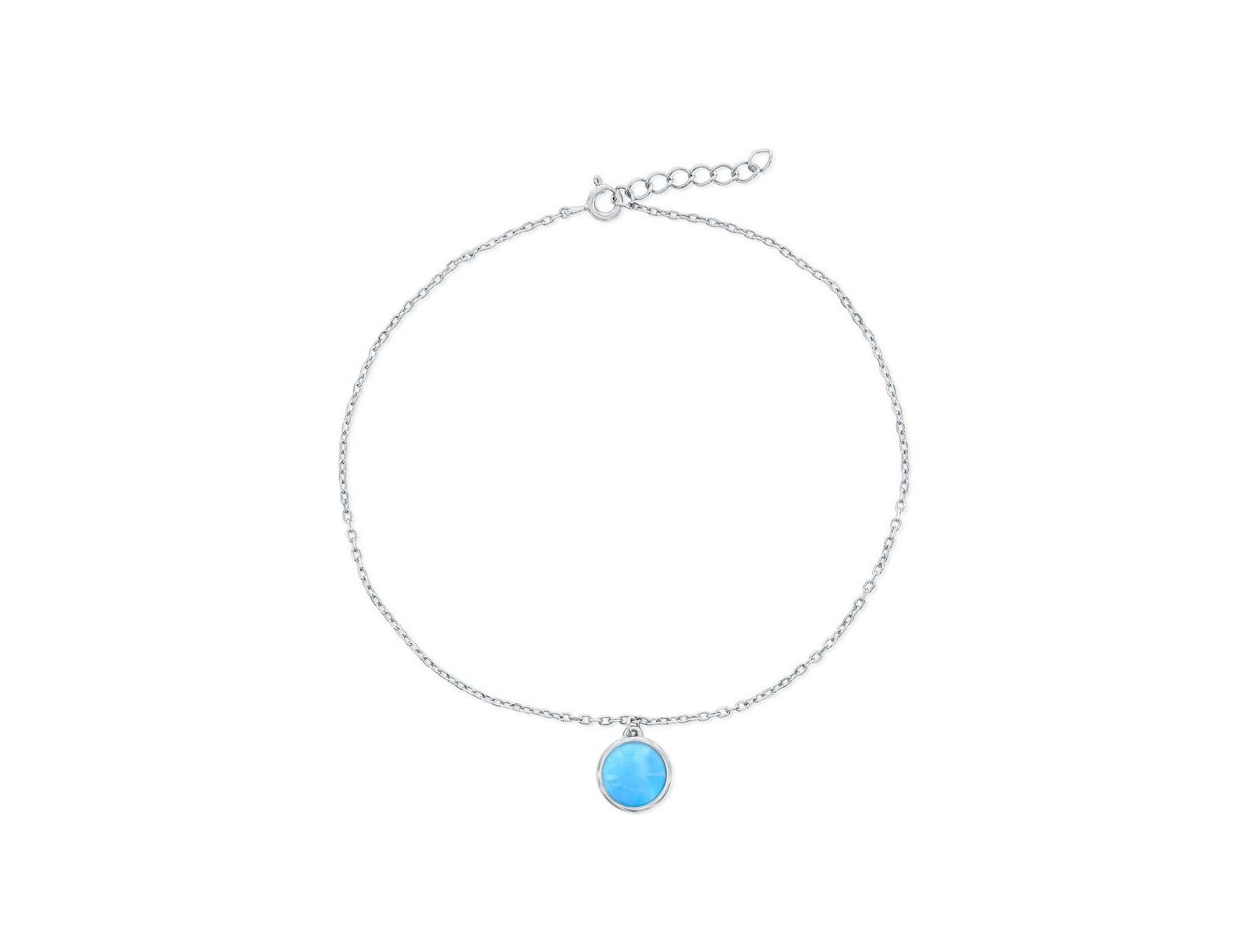 Sterling , Larimar Round Charm Anklet
