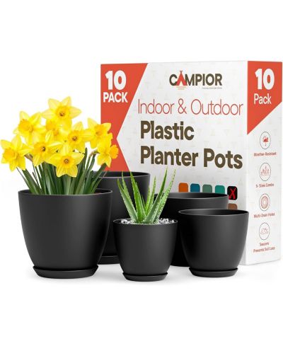 Campior stackable plastic plant pots with drainage, lightweight and sturdy for indoor/outdoor use