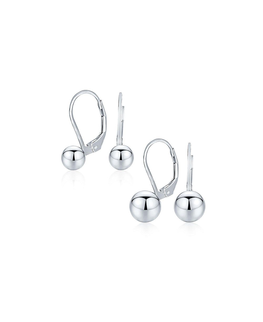 Bling Jewelry .925 Sterling Silver Bead 6MM and 8MM Ball Drop Earrings Lever Back(2 Set)