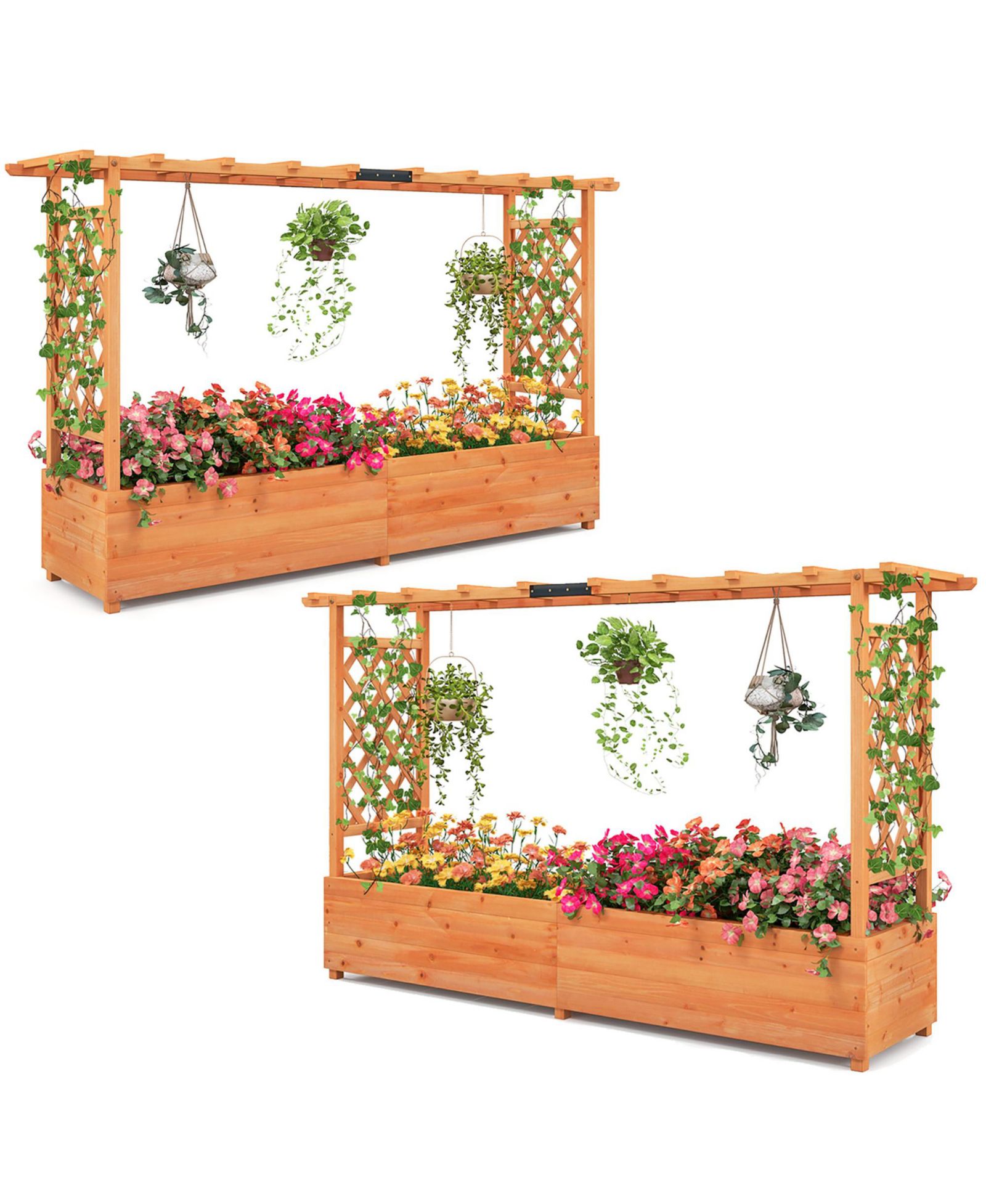 Садовая грядка Gymax Raised w/ 2-Sided Trellis и крышей из дерева Fir
