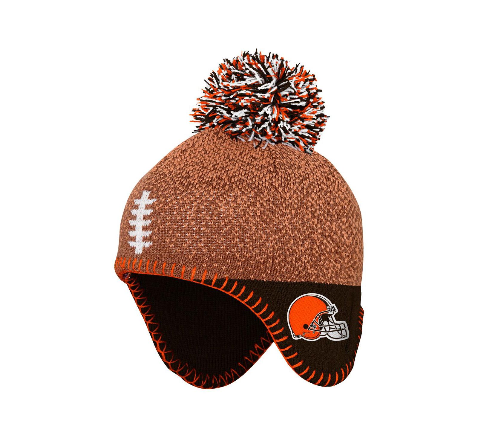 Детская вязаная шапка Outerstuff Brown Cleveland Browns Football Head с помпоном