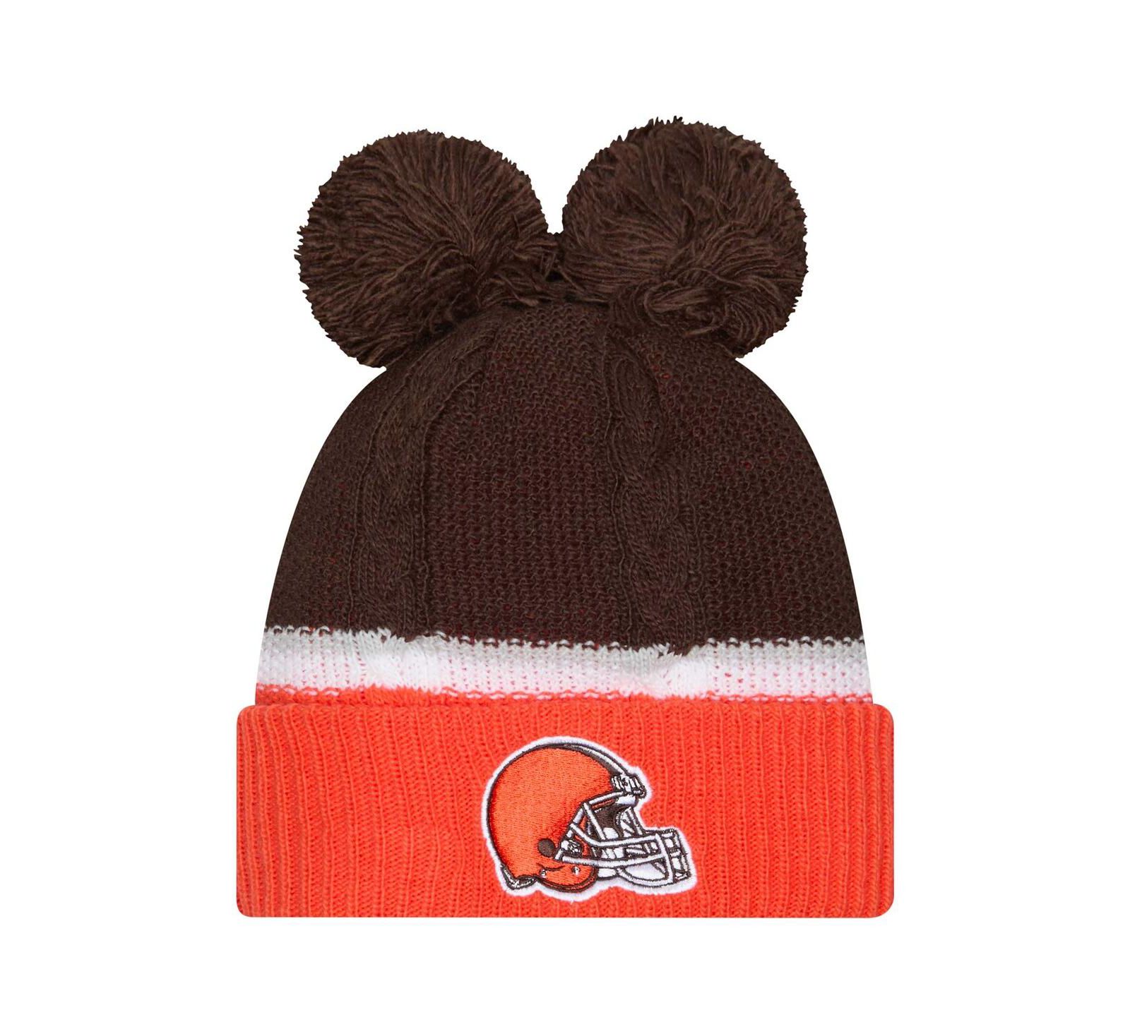 New Era Women's Brown Cleveland Browns Double Bubble with Poms Cuffed Knit Hat