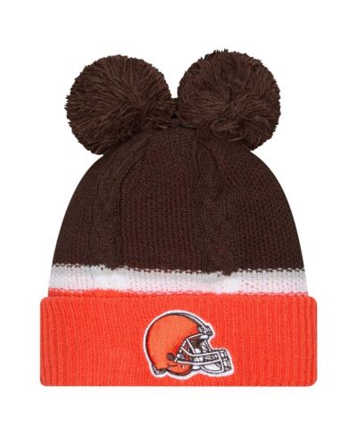 New Era Women's Brown Cleveland Browns Double Bubble with Poms Cuffed Knit Hat
