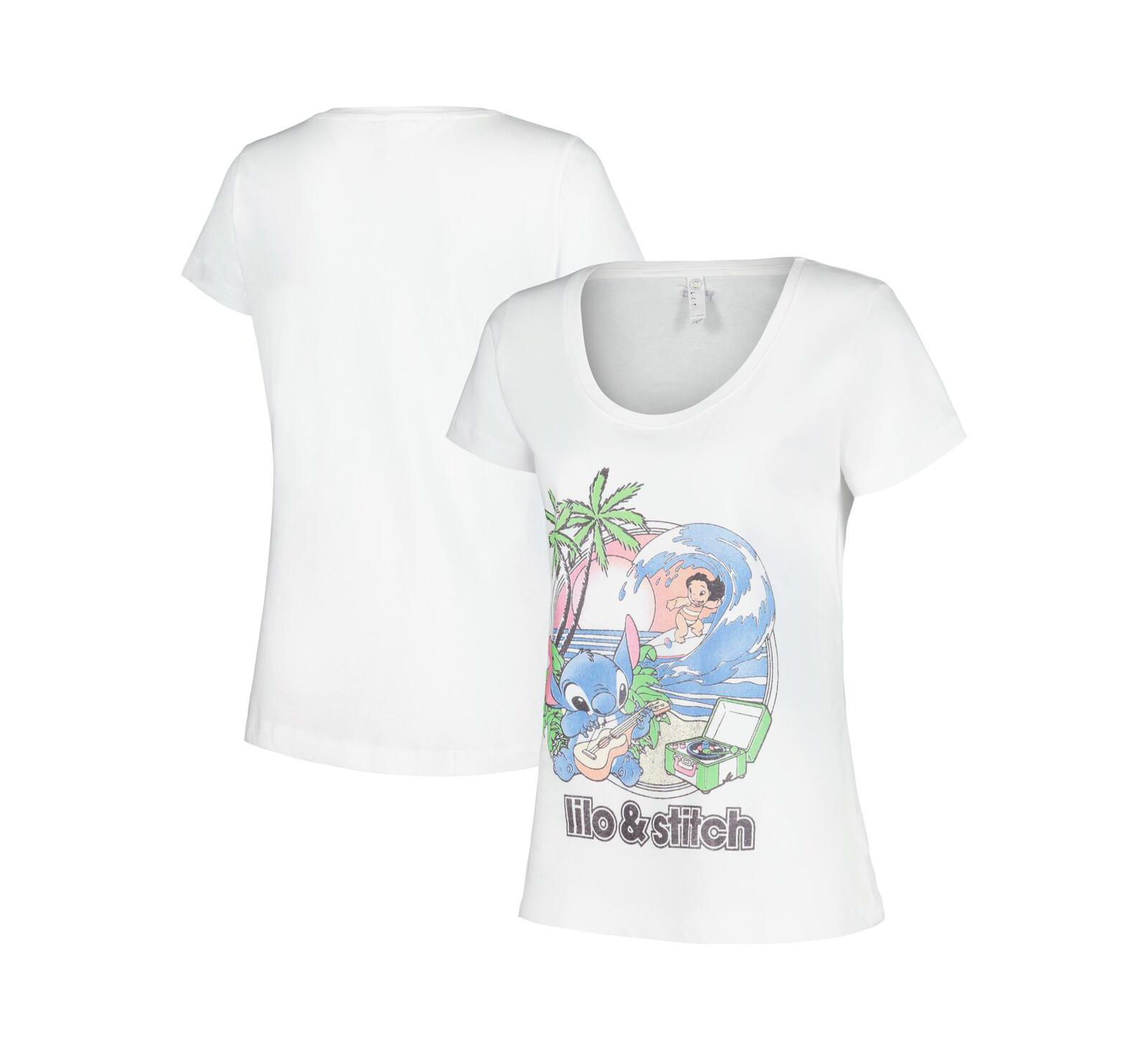 Mad Engine Женская белая футболка Lilo and Stitch Beach Duo с круглым вырезом