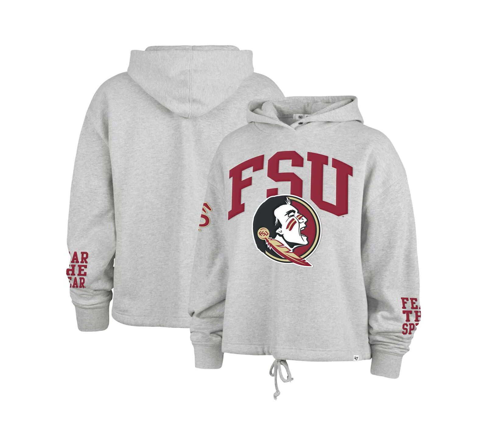 Женский свитшот '47 Brand Heather Gray Florida State Seminoles Long Sleeve Cropped Hoodie
