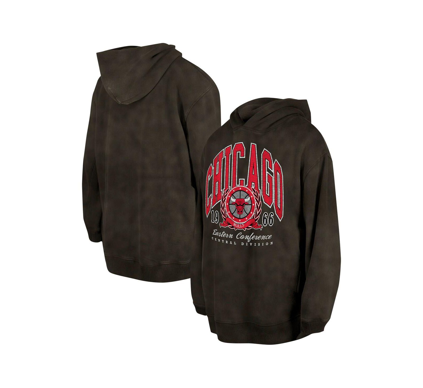 Мужское и женское худи New Era Charcoal Chicago Bulls Oversized Essentials Pigment Wash Fleece Pullover Hoodie