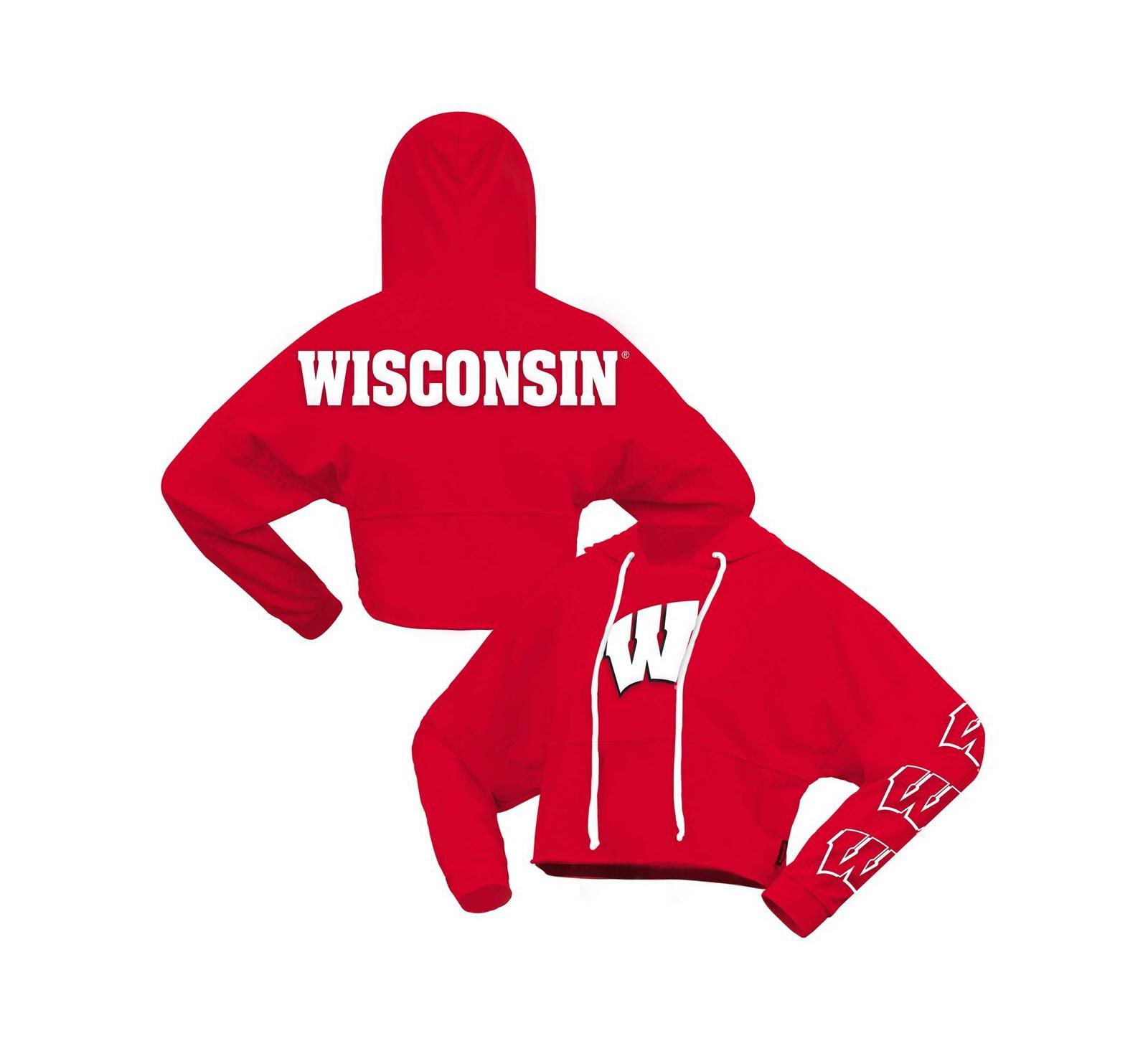 Женский укороченный худи Spirit Jersey Red Wisconsin Badgers Oversized Cropped Pullover