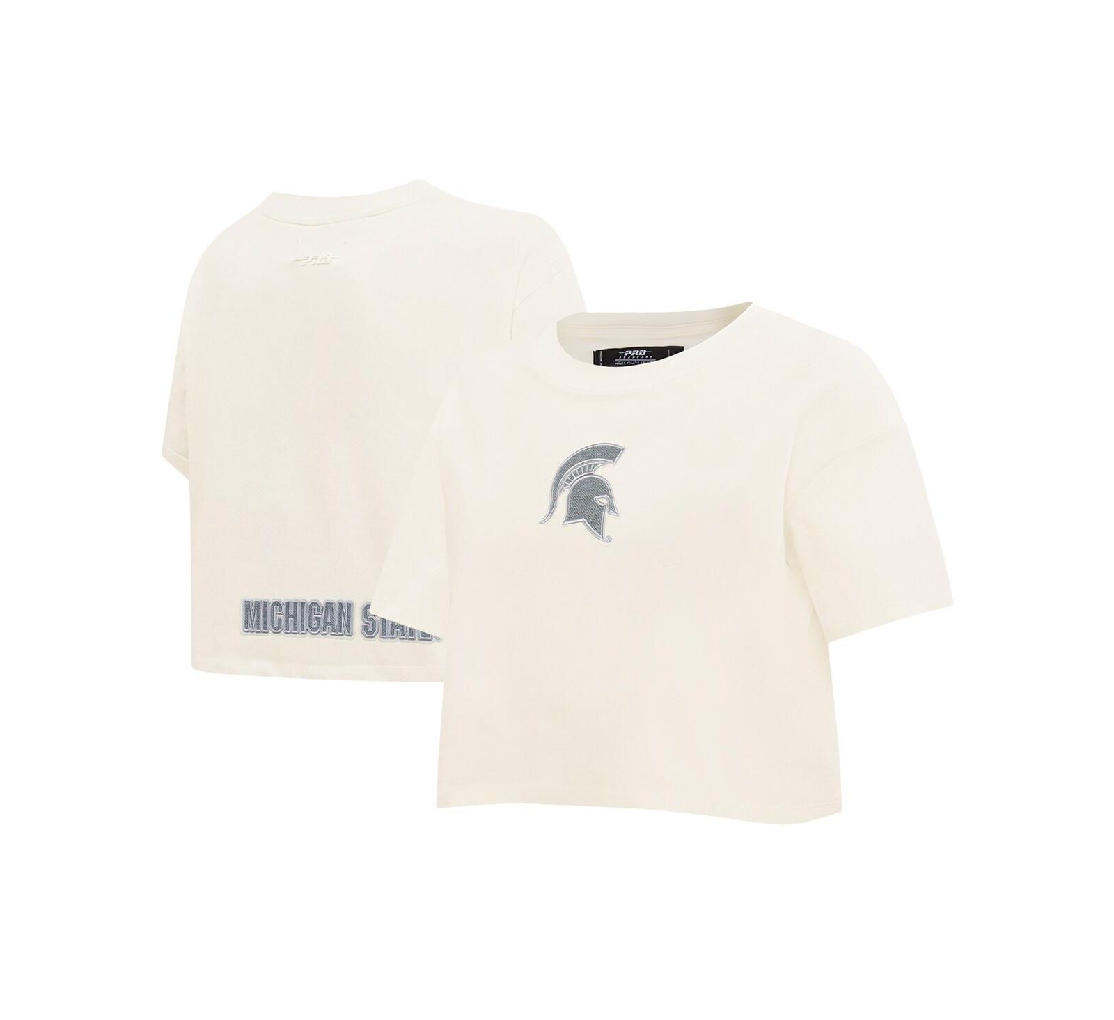 Футболка Pro Standard Women's Cream Michigan State Spartans Reverse French Terry Boxy Cropped