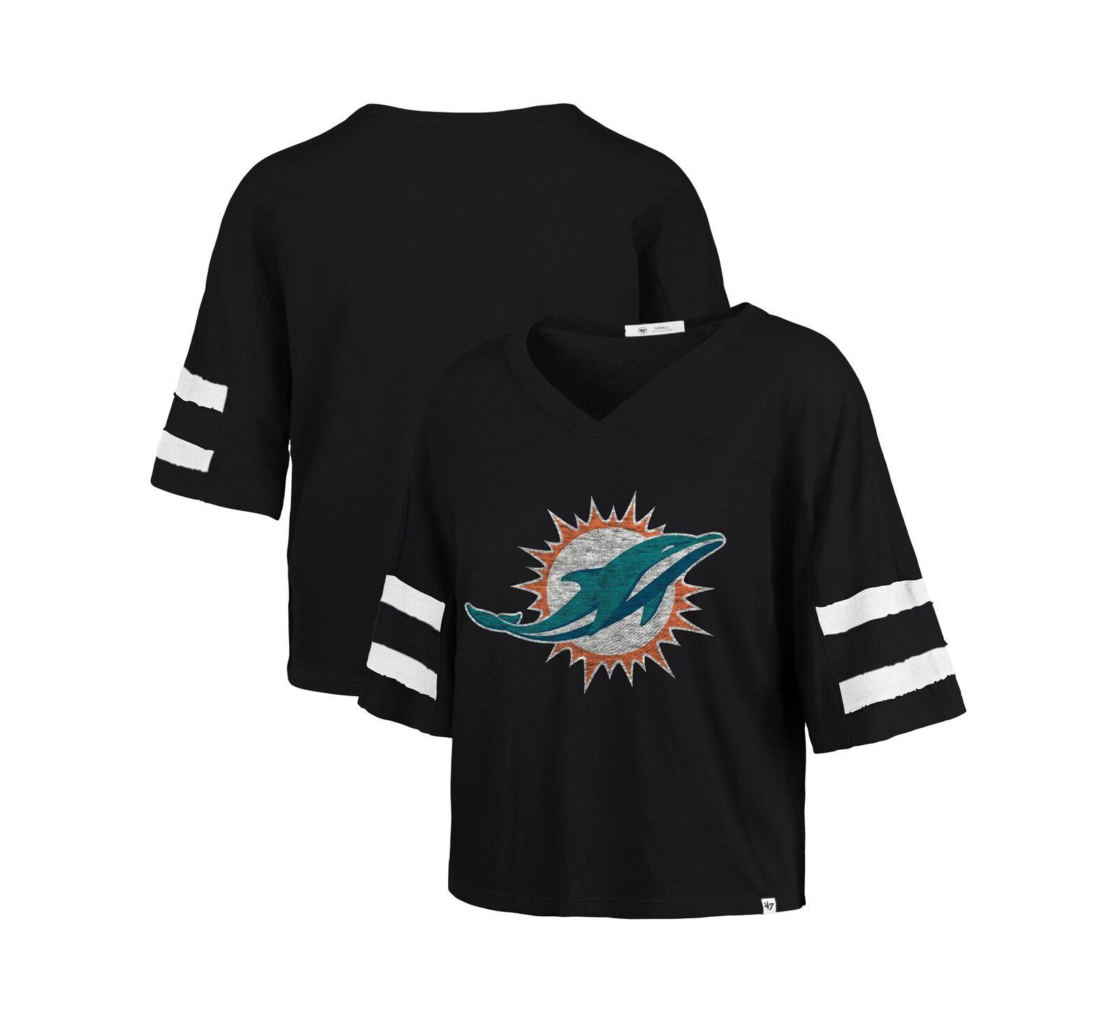 Женская укороченная футболка '47 Brand Black Miami Dolphins Premier Scout V-Neck