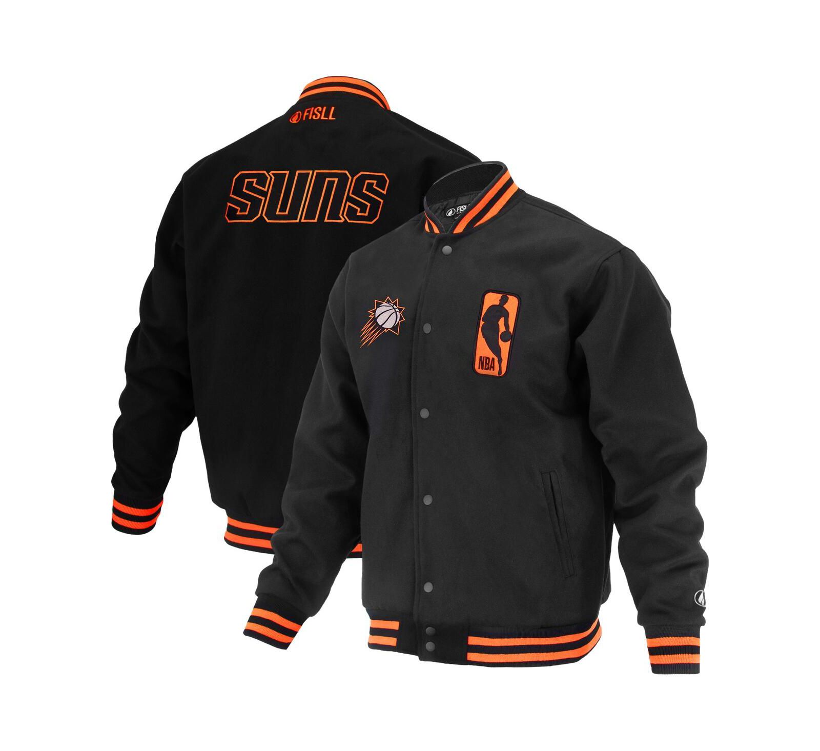 FISLL Men's and Women's Black Phoenix Suns Logo Man Shadow Collection Full-Snap Varsity Jacket
