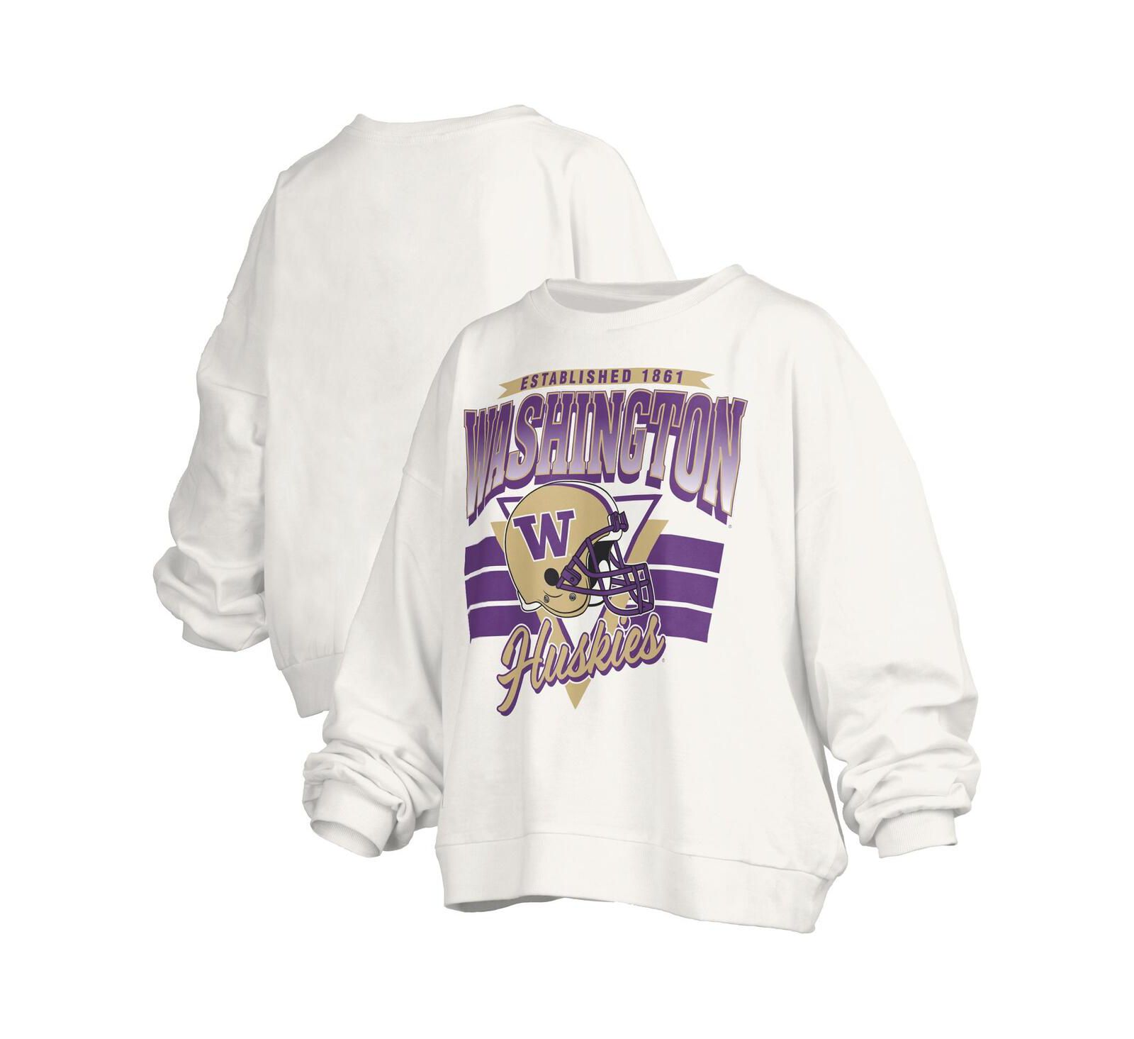 Pressbox Women's White Washington Huskies Oversized Janice Retro Waist-Length Pullover Sweatshirt