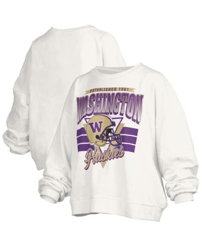 Pressbox Women's White Washington Huskies Oversized Janice Retro Waist-Length Pullover Sweatshirt