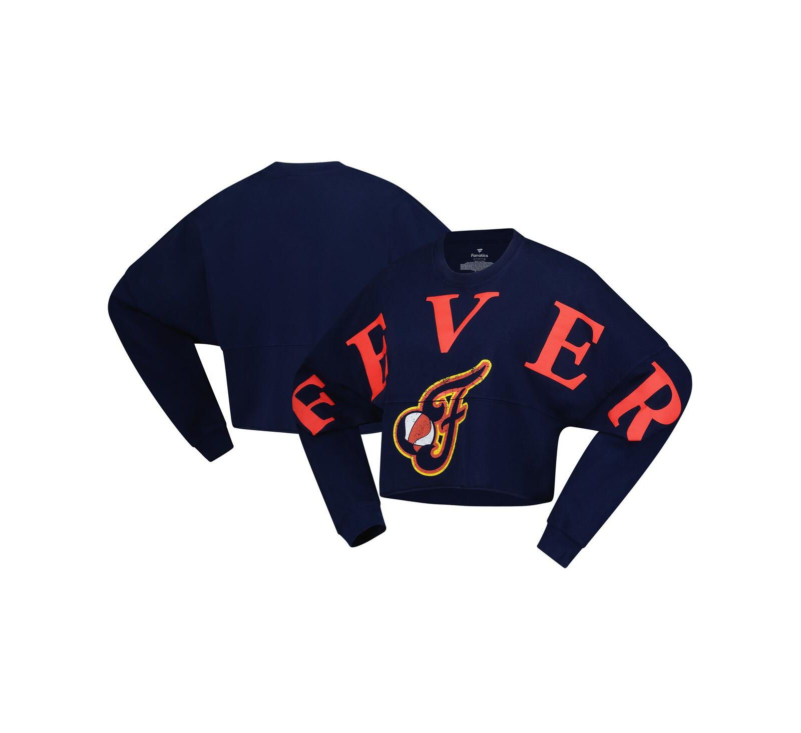 Spirit Jersey Women's Navy Indiana Fever Jumbo Print Oversized Cropped Long-Sleeve T-Shirt