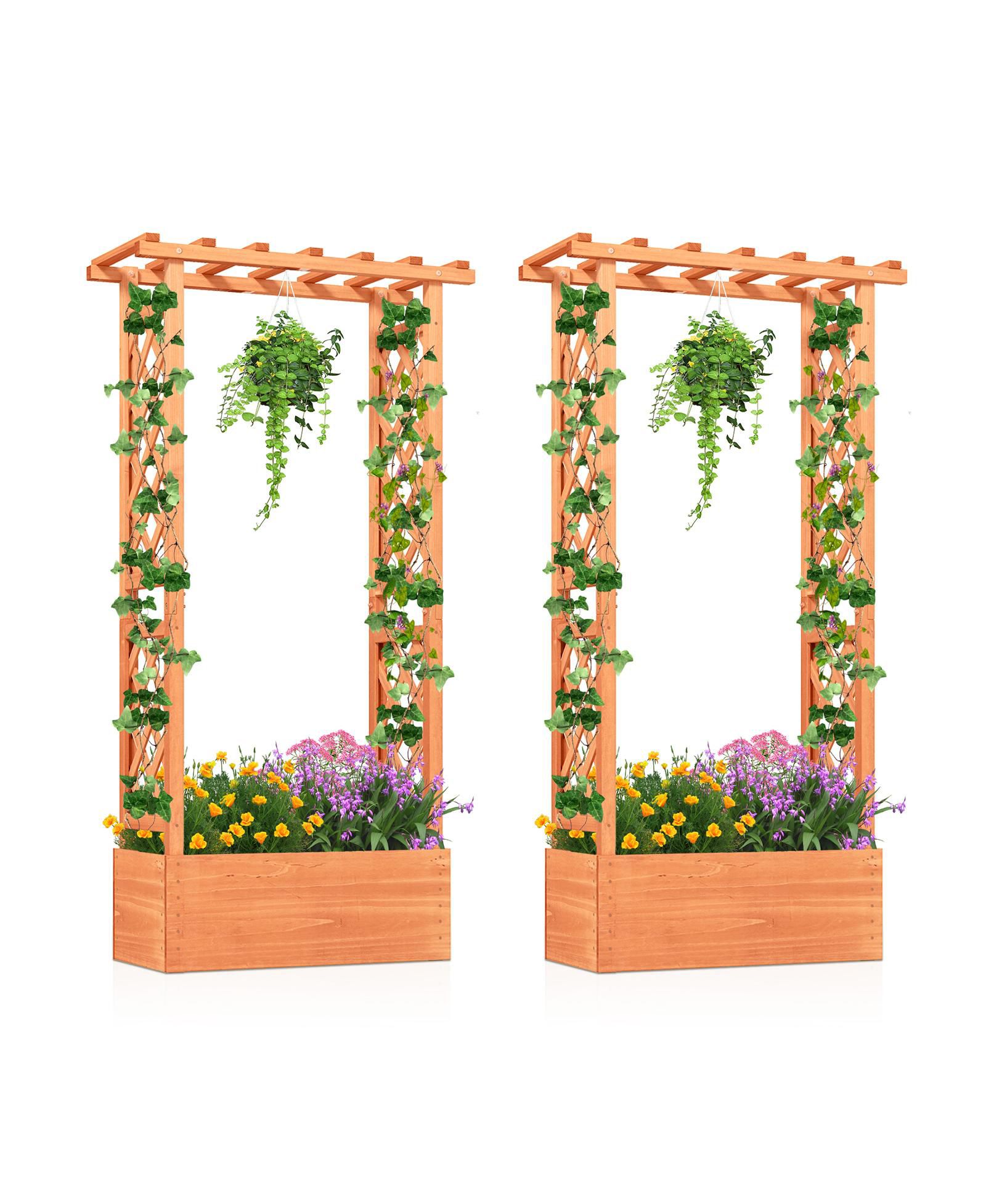 Приподнятая садовая грядка Gymax Planter Box w/ Side & Top Trellis