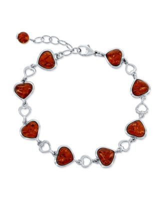 Sterling , Amber Heart Link Bracelet