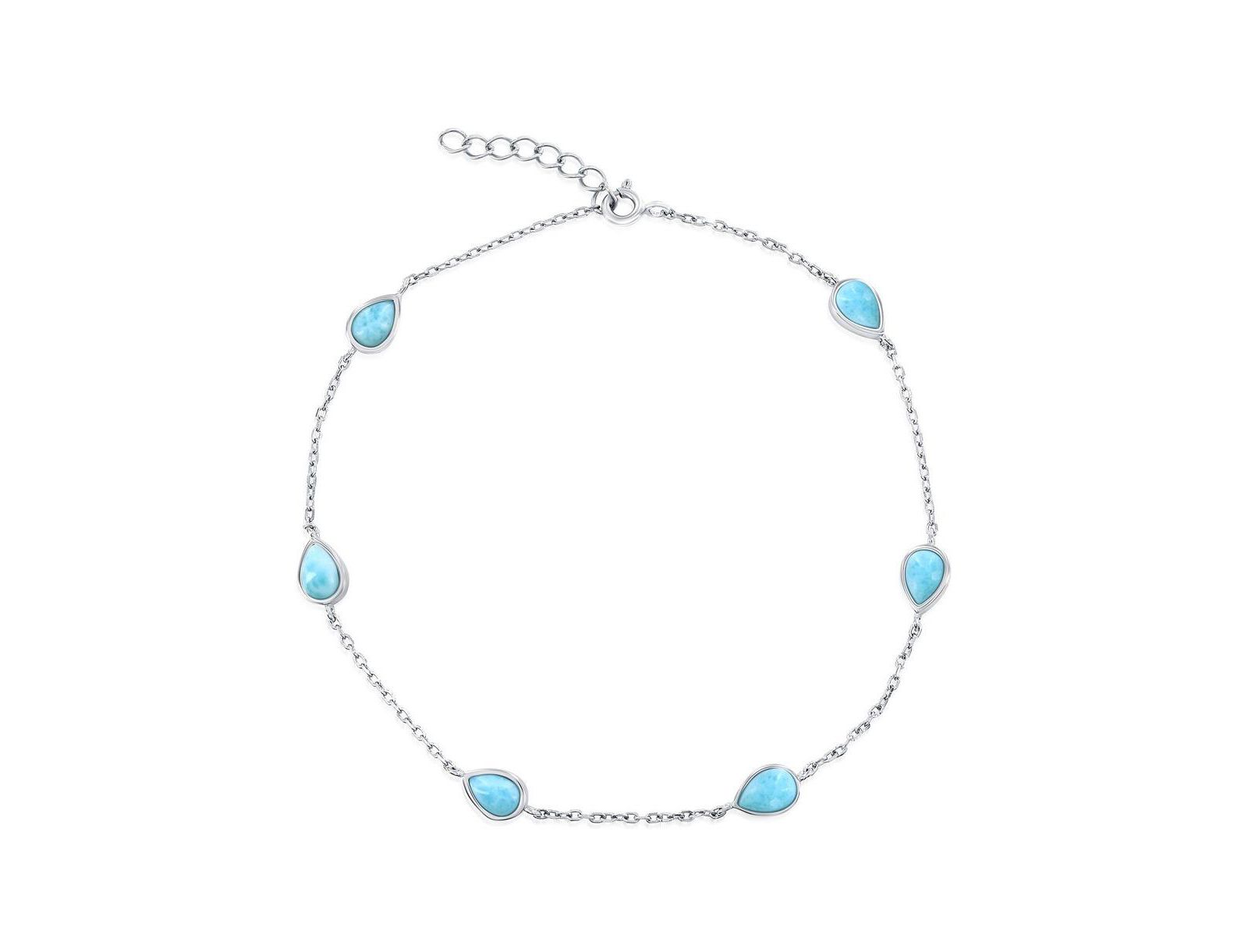 Sterling , Pearshaped Larimar Anklet