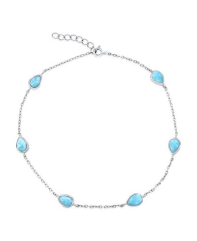 Sterling , Pearshaped Larimar Anklet