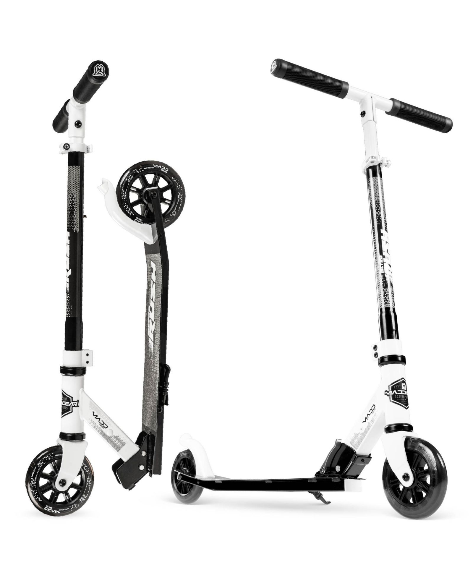 Folding Kick Scooter with Lights - Madd Gear Rush 125 - White Black