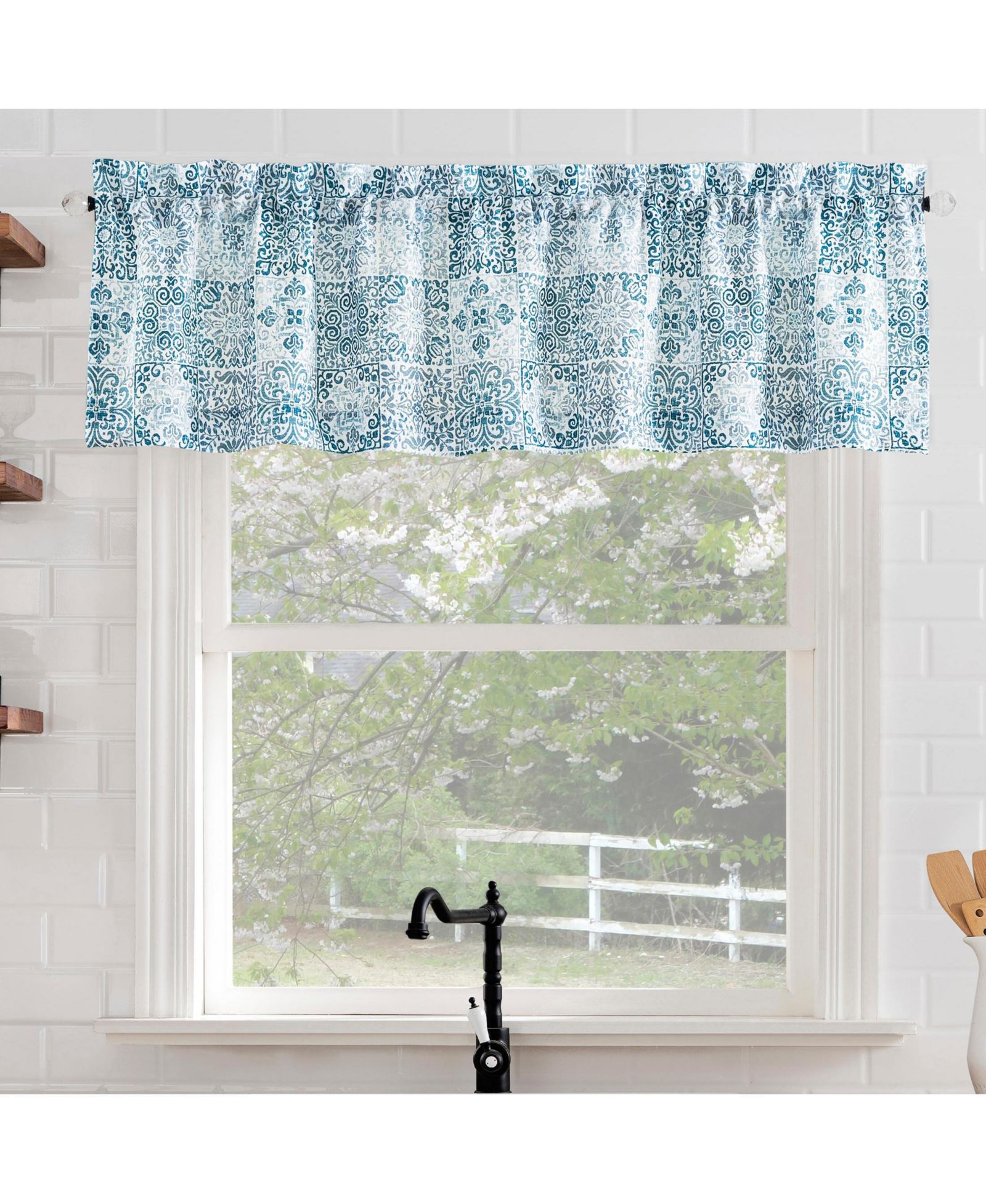 No. 918 Greco Mosaic Semi-Sheer Rod Pocket Kitchen Curtain Valance