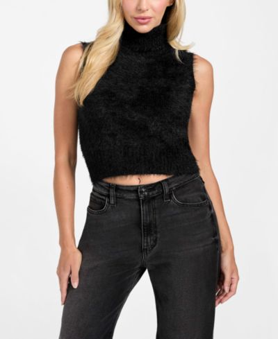 GUESS Women's Sleeveless Turtleneck MEI Cropped Sweater