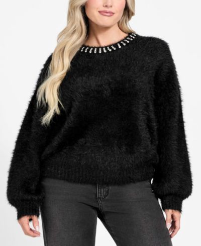 GUESS Women's Arisa Rhinestone-Trim Sweater