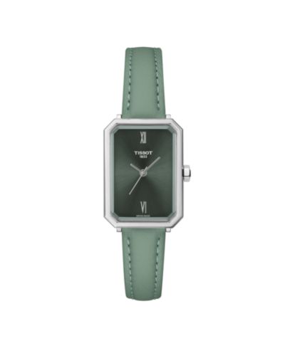 Tissot Женские кварцевые часы с зеленым кожаным ремешком, 21.80mm