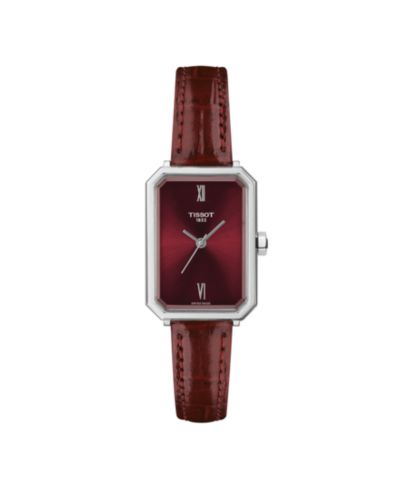 Женские кварцевые часы Tissot с красным кожаным ремешком, 21.80mm