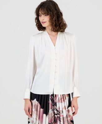 Anne Klein Women's V-Neck Button-Front Blouse