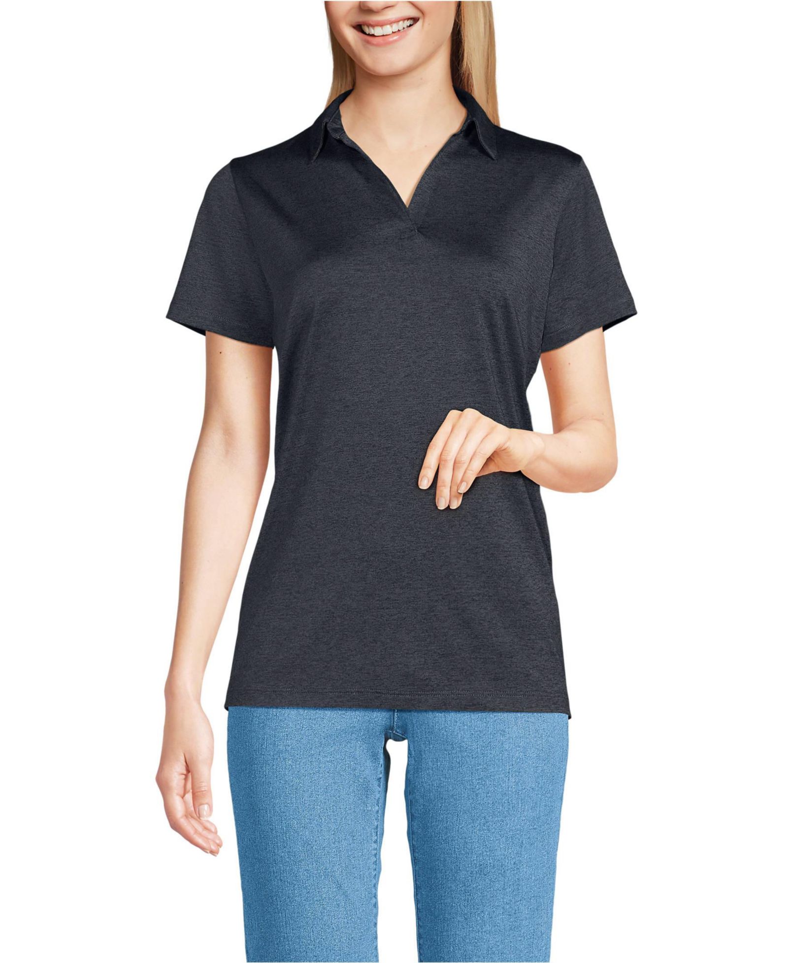 Поло Lands' End Women's Rapid Dry Short Sleeve Space Dye Sport Neck