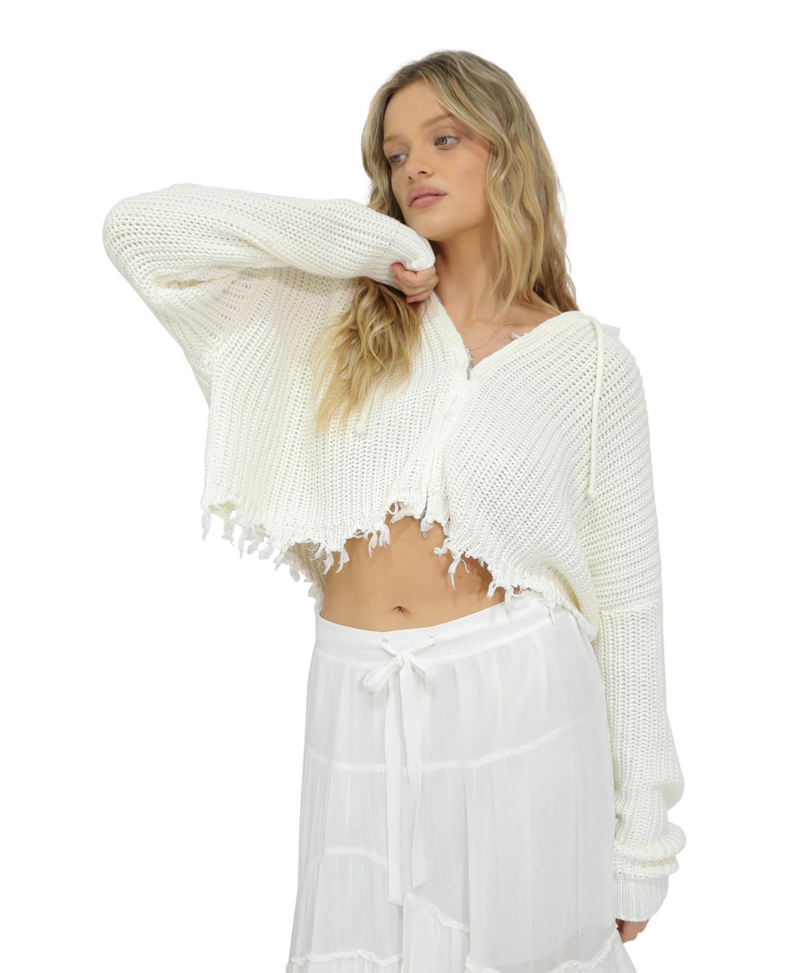 Belle & Bloom Women's Another Love Fringe Knit Zip Cardigan