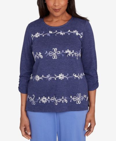 Женский топ Alfred Dunner Petite Lake Champlain Embroidered Scroll Ruched Sleeve