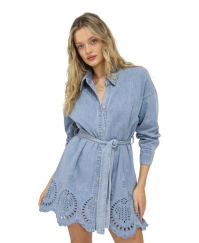 Belle & Bloom Women's Belle and Bloom Sunday Somewhere Denim Broderie Mini Shirt Dress