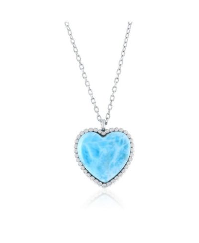 Sterling , Larimar Heart, Beaded Outline Necklace