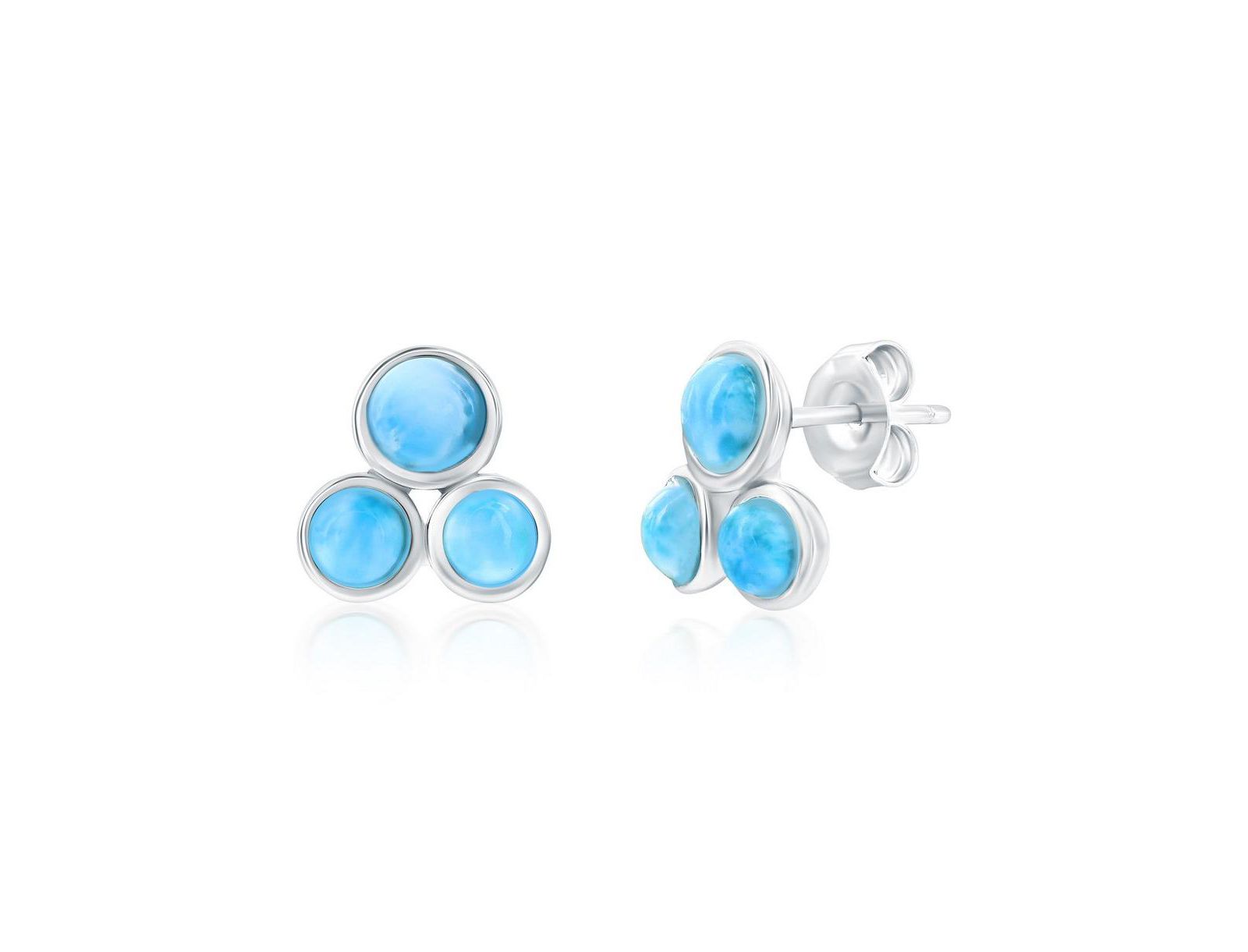 Caribbean Treasures Серьги-гвоздики Larimar, тройной кластер, серебро