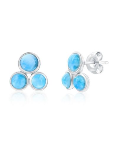 Sterling , Triple Cluster Larimar Studs