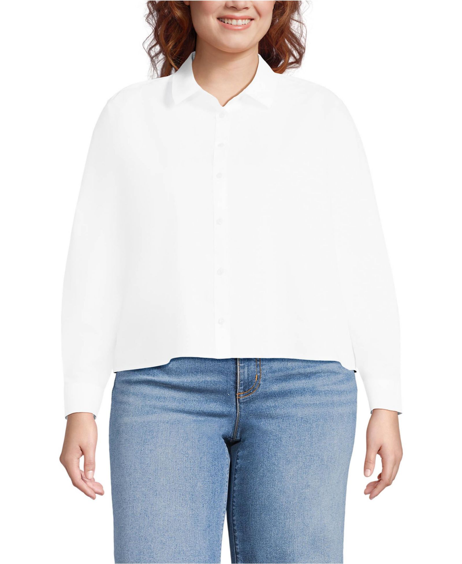Lands' End Женская рубашка Boxy Cropped без глажки, Plus Size