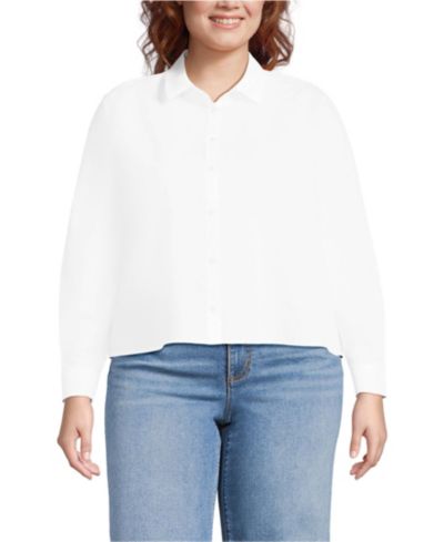 Lands' End Женская рубашка Boxy Cropped без глажки, Plus Size