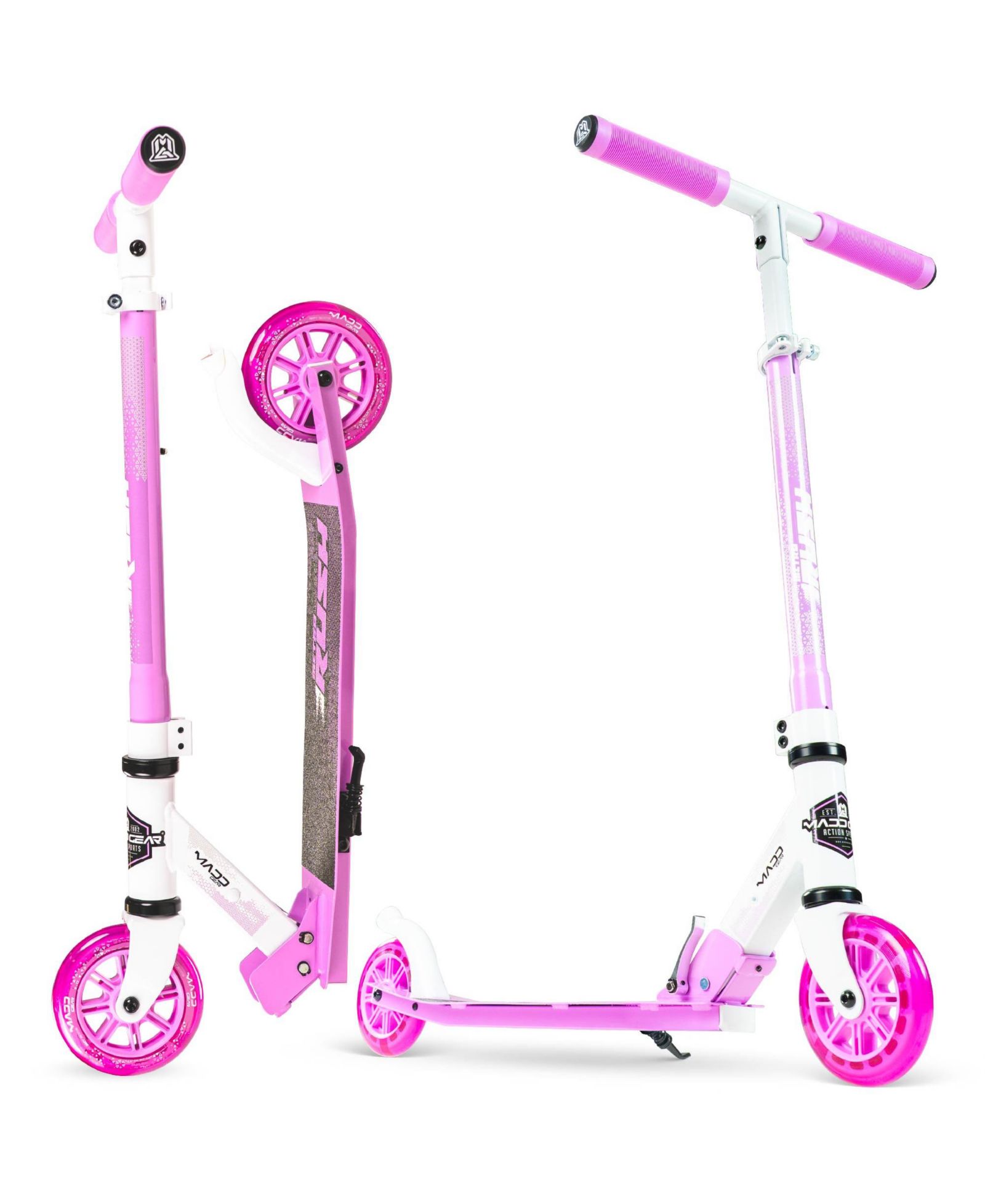 Folding Kick Scooter with Lights - Madd Gear Rush 125 - White Purple